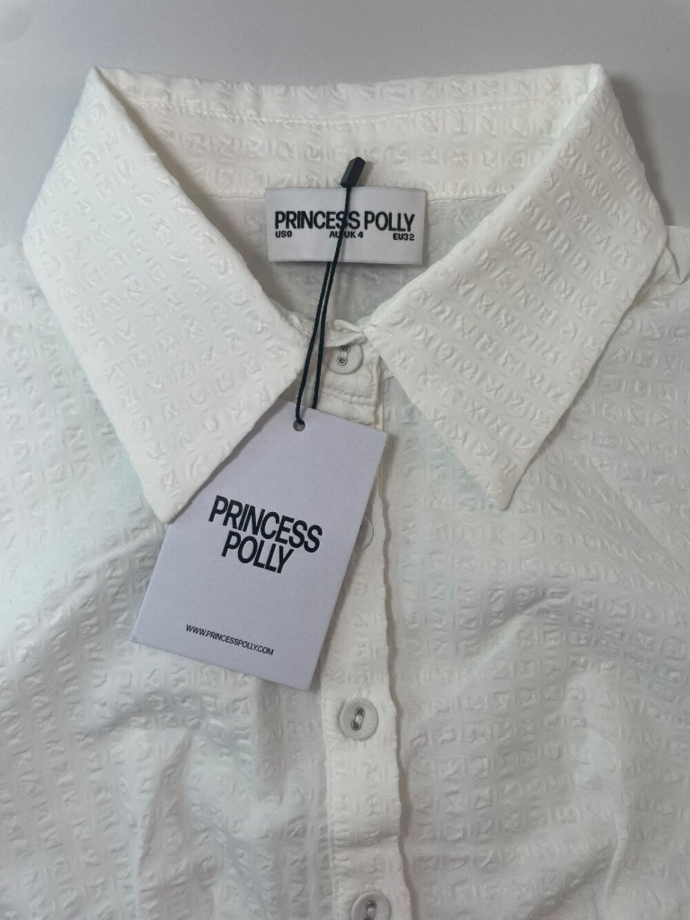 Princess Polly Covey Mini Dress White Button Front Ruffled Hem Wmn's US Sz 0 NWT - Picture 3 of 8